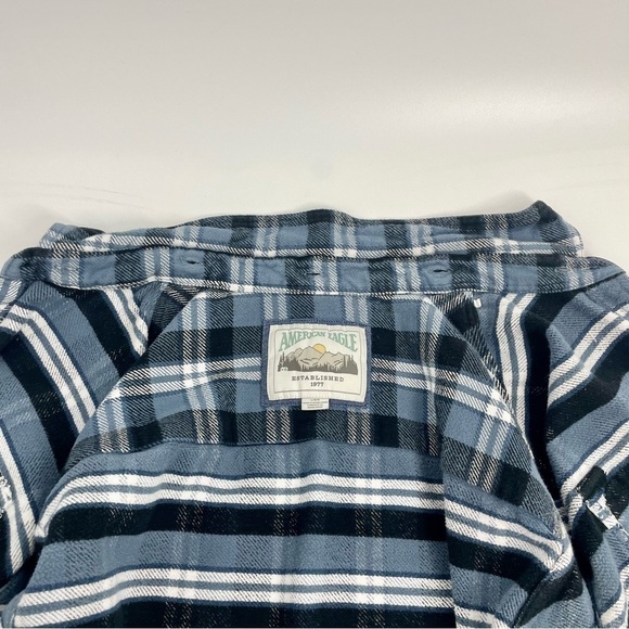 American Eagle Outfitters Men's Large Thick Flannel Shacket Blue Plaid Cabincore - Picture 7 of 11
